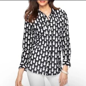 Talbots pineapple button down blouse size small